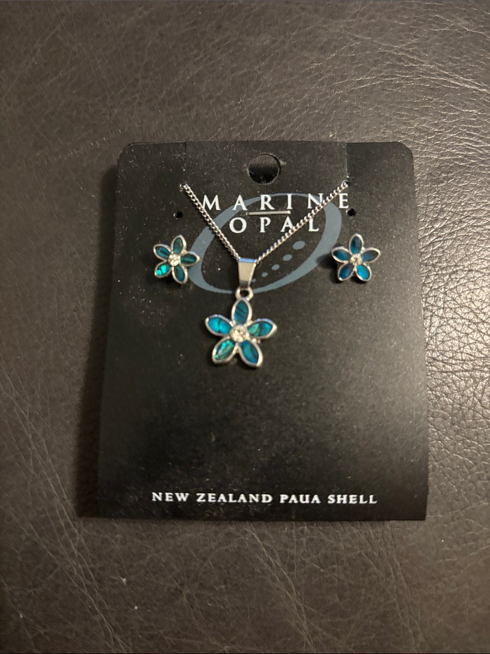 Blue Paua Shell Flower Necklace & Stud Earrings Set